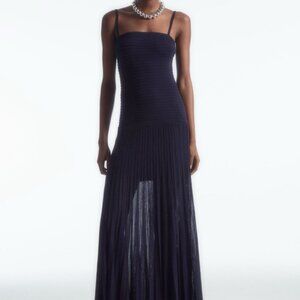 Cos Women's Blue Pleated Knitted Maxi Dress